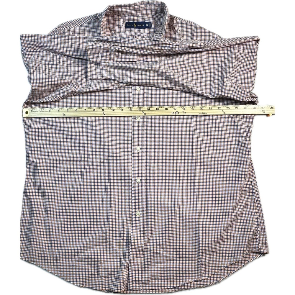 Ralph Lauren Mens XL Button Down Shirt Orange Blue Check Long Sleeve Cotton Logo - Picture 3 of 8